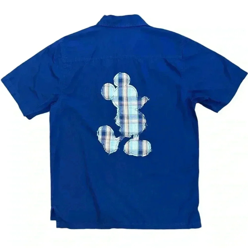 Disney Store Mens Small Shirt Blue Button Down Cotton Mickey Mouse Embroidery